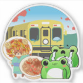 猫とカエルと一緒の日本の鉄道の旅 シール (正面)