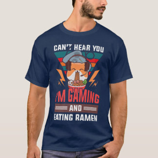 猫とカッコいいラーメン動画ゲーマーラーメン猫デザイン Tシャツ
