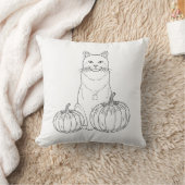 猫とカボチャのミニマリストラインアート秋 クッション (ブランケット)