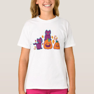 猫とカボチャの刺繍 Tシャツ
