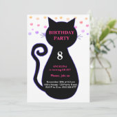 猫とカラフルな紙吹雪の誕生日招待状 招待状 (スタンド正面)