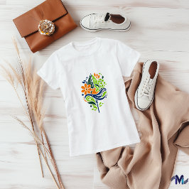 猫とカラフルフローラ抽象芸術アート Tシャツ