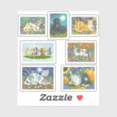 猫とカントリーフォークアートのスタンプ シール (シート)