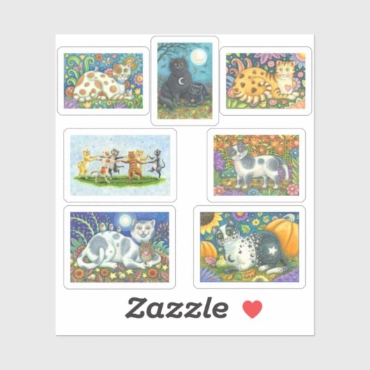 猫とカントリーフォークアートのスタンプ シール (シート)