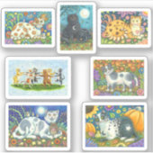 猫とカントリーフォークアートのスタンプ シール (正面)