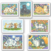 猫とカントリーフォークアートのスタンプ シール (正面)