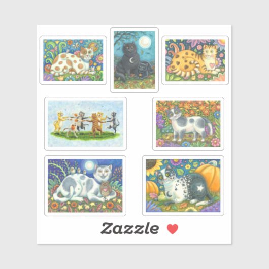 猫とカントリーフォークアートのスタンプ シール (シート)