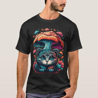 猫とキノコで自分らしさを表現する少年 Tシャツ