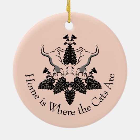 猫とキャットニップのシルエットグラフィック セラミックオーナメント (裏面)