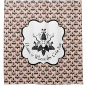 猫とキャットニップのダマスクのルックパターン シャワーカーテン (正面)