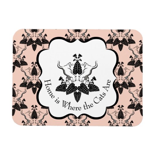 猫とキャットニップのダマスクのルックパターン マグネット (横)