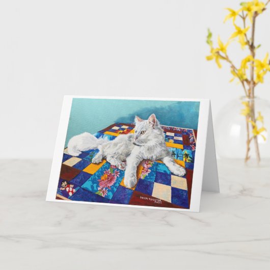 猫とキルト麺 カード (黄色い花)