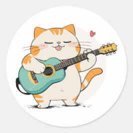 猫とギター ラウンドシール