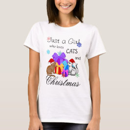 猫とクリスマスが大好きな女の子 Tシャツ
