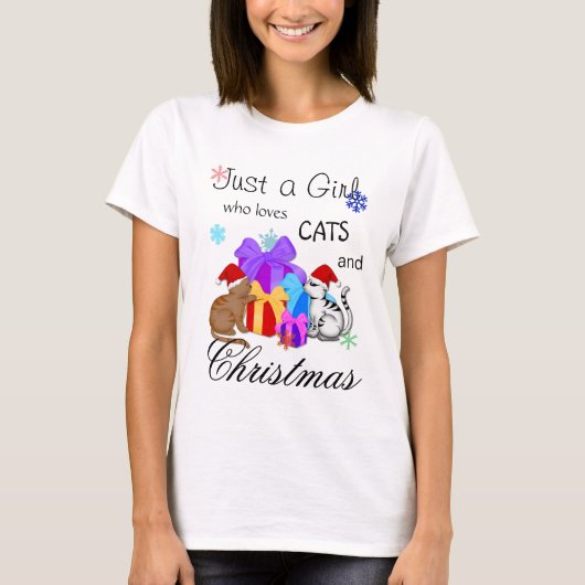 猫とクリスマスが大好きな女の子 Tシャツ (正面)