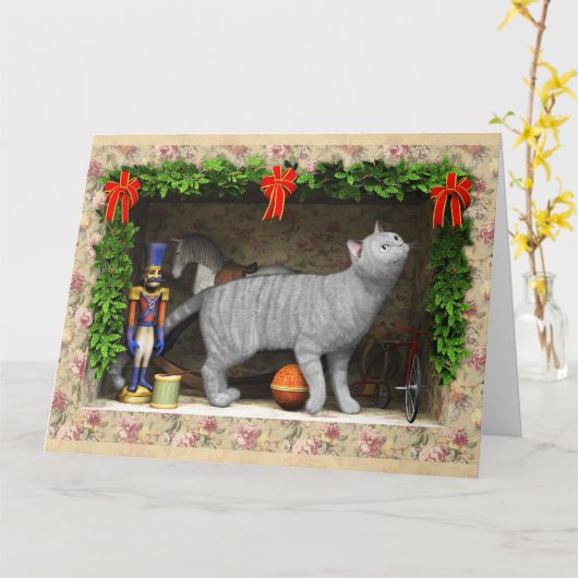 猫とクリスマスのもの カード (黄色い花)