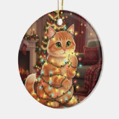 猫とクリスマスイルミネーション - 遊び心あふれる猫 セラミックオーナメント (左)