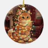 猫とクリスマスイルミネーション - 遊び心あふれる猫 セラミックオーナメント (裏面)