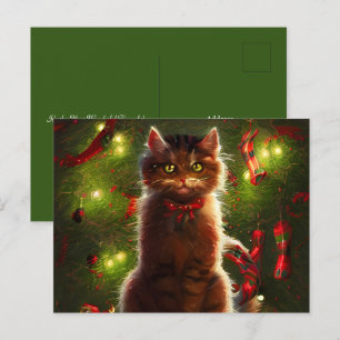 猫とクリスマスツリーの挨拶はがき ポストカード