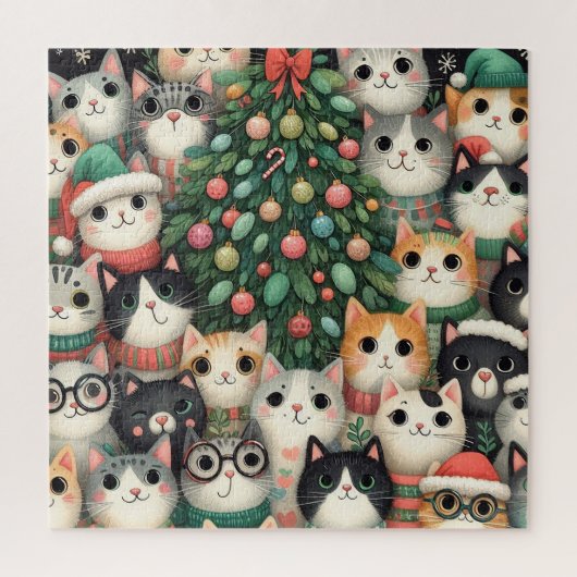 猫とクリスマスツリー ジグソーパズル (縦)