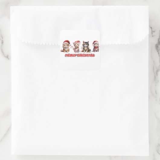 猫とクリスマスライトマイクリスマス スクエアシール (バッグ)