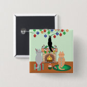 猫とクリスマス – 冬のイラストレーション 缶バッジ (正面&裏面)