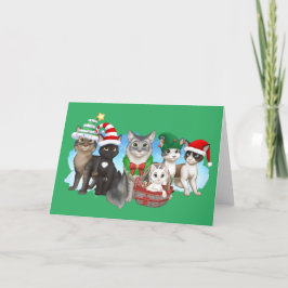 猫とクルーのクリスマスカード5" x 7" シーズンカード