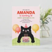 猫とケーキとキャンドルを入れたサードパーティの誕生日パーティー 招待状 (スタンド正面)