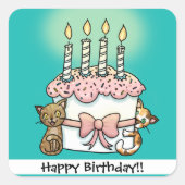 猫とケーキ誕生日 スクエアシール (正面)