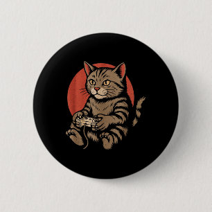 猫とゲーミングTシャツ メンズ レディース ゲーマー 少年 缶バッジ