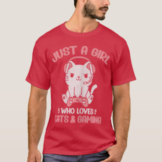 猫とゲームが大好きな女の子 かわいいゲーマー C Tシャツ