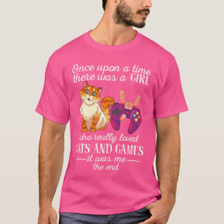 猫とゲームが大好きな女の子 Tシャツ