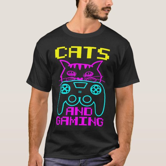 猫とゲームが大好き 可愛いゲーマー Tシャツ (正面)