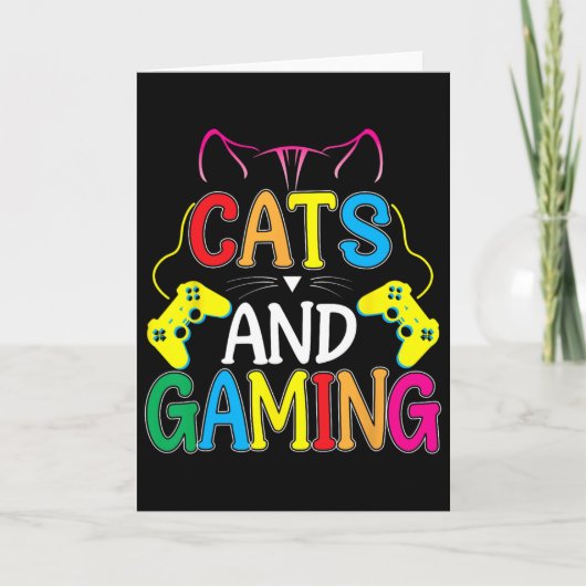 猫とゲームが好きなゲーマーのためのビデオゲーム カード (正面)