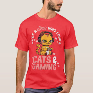 猫とゲームが好きな女の子 かわいいゲーマー Tシャツ