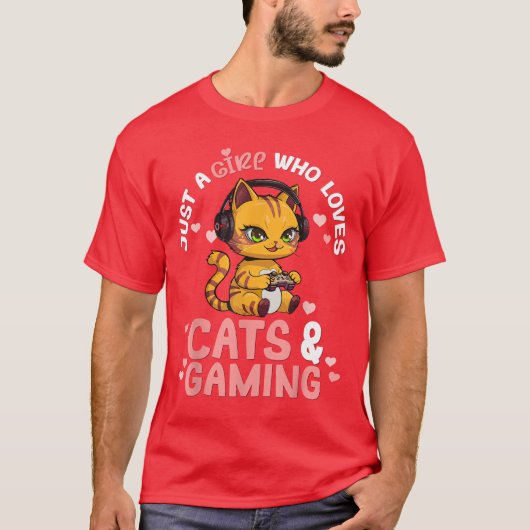猫とゲームが好きな女の子 かわいいゲーマー Tシャツ (正面)