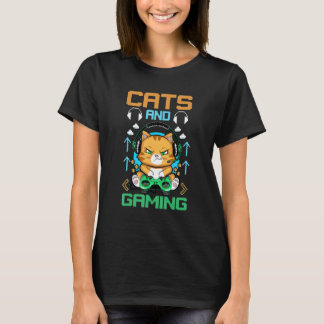 猫とゲームのカラフルなかわいい子猫 Tシャツ