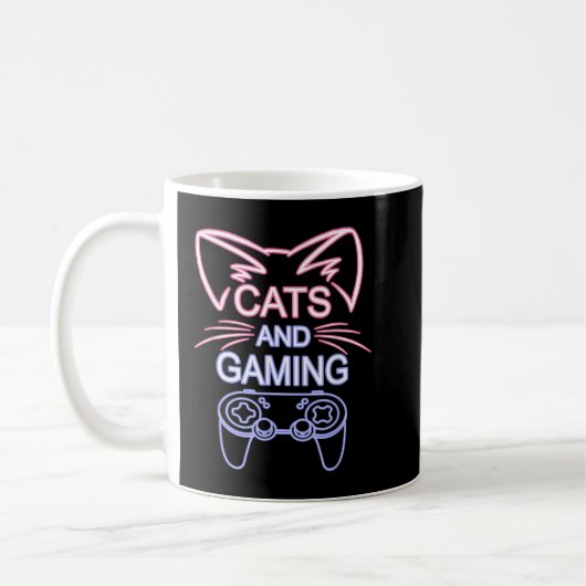 猫とゲーム猫好きゲームおもしろいギフトゲーマー コーヒーマグカップ (左)