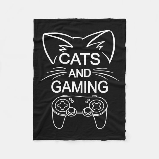 猫とゲーム猫好きゲームおもしろいギフトゲーマー フリースブランケット (正面)