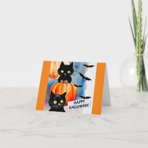 猫とコウモリのハロウィン グリーティング カード