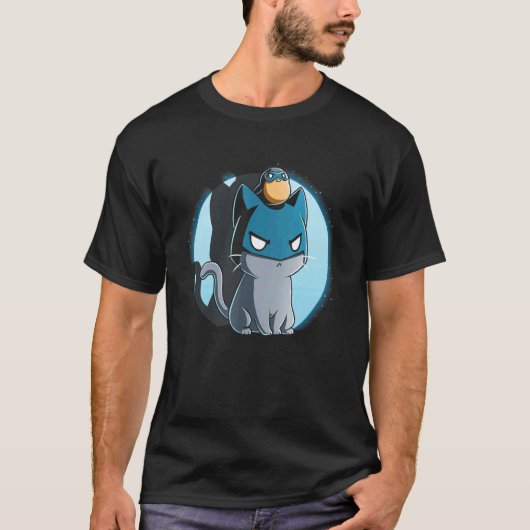 猫とコマドリTシャツ Tシャツ (正面)