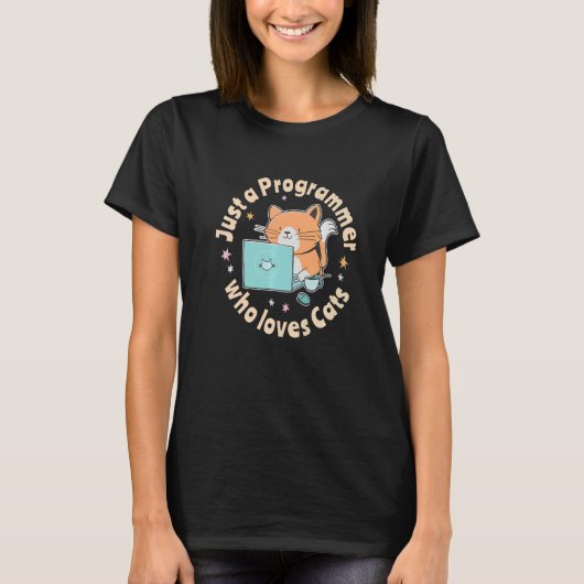猫とコンピューターを愛するプログラマー Cod Tシャツ (正面)