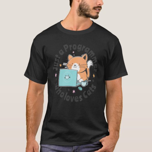 猫とコンピューターを愛するプログラマー Cod Tシャツ (正面)