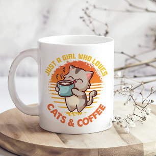 「猫とコーヒーが大好きな女の子だけ」レトロ コーヒーマグカップ