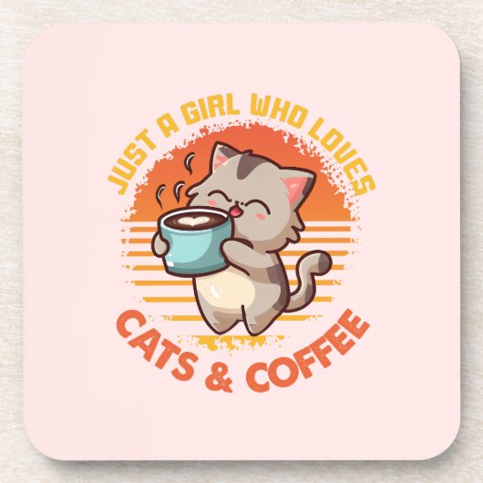 猫とコーヒーが大好きな女の子 コースター (正面)