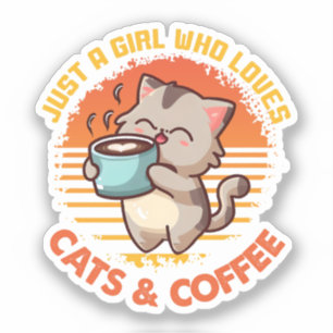 猫とコーヒーが大好きな女の子 シール