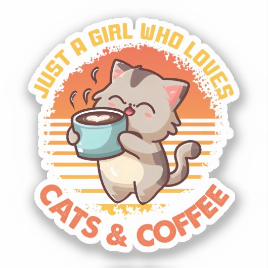 猫とコーヒーが大好きな女の子 シール (正面)