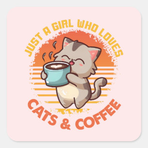 猫とコーヒーが大好きな女の子 スクエアシール