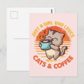 猫とコーヒーが大好きな女の子 ポストカード (正面/裏面)