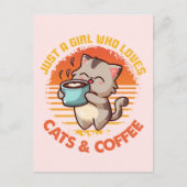 猫とコーヒーが大好きな女の子 ポストカード (正面)